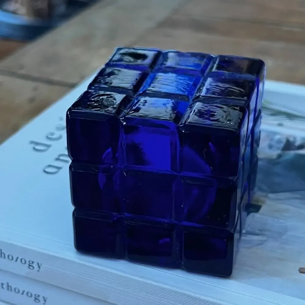 Square Cube Decorative Candle Holder Cobalt Blue MCM